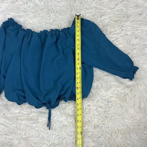 Lane Bryant Plus Size 18/20 Classic Sleeve Off-The-Shoulder Teal Top Swiss Dot - Picture 4 of 12